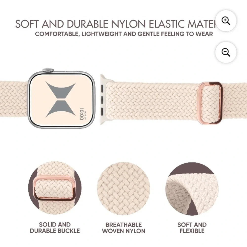 Nylon Elastic Smartwatch Band Set - Black, Brown, Tan, Cream